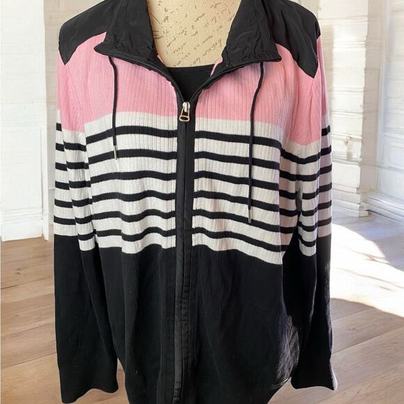 Lauren Ralph Lauren Striped & Color Blocked  Zip Up Cotton Sweater Size 3X - Picture 3 of 12